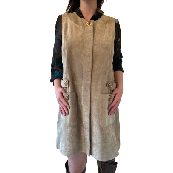 Suede sheath Dress / Sarafan - tan suede M - Picture 6 of 10